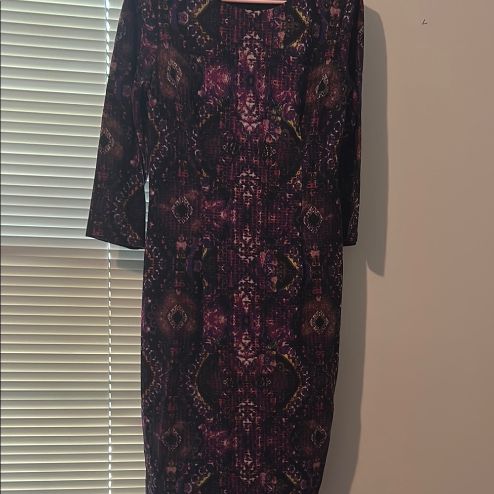 London Times Pink Sheath Dress 3/4 Sleeve Square Neck